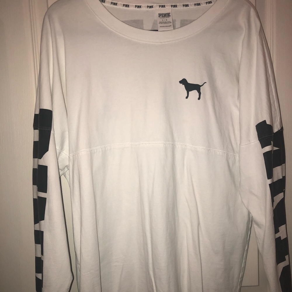 White long sleeve campus t-shirt from pink